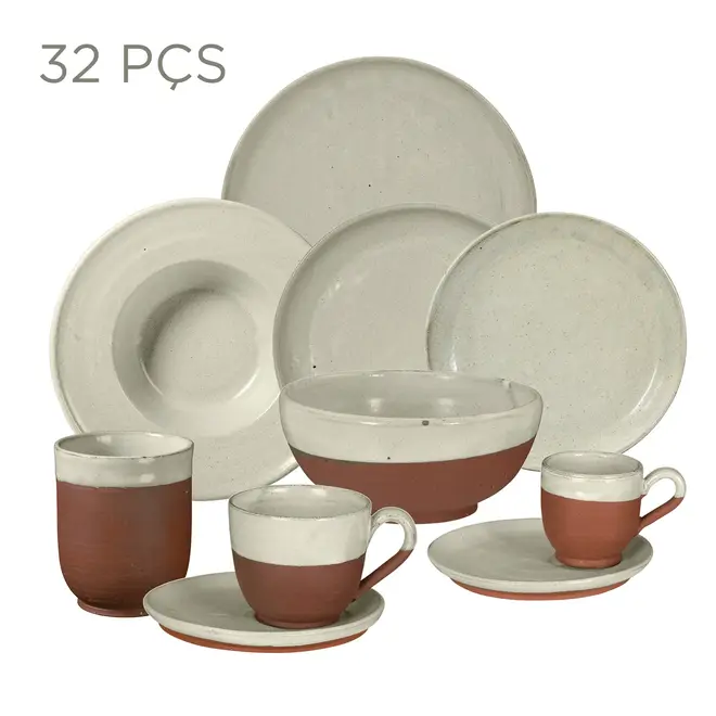 APARELHO DE JANTAR 32 PEÇAS PALEO - BRANCO/ARGILA - Foto 1