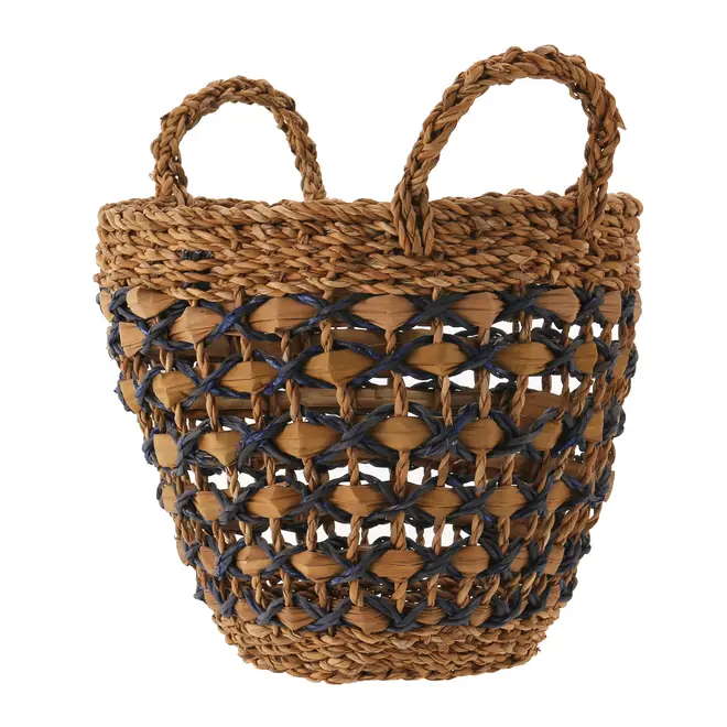 CESTO COM ALÇA 26 CM X 30 CM X 26 CM SUMELA - FIBRA CLARA/AZUL ESCURO - Foto 3