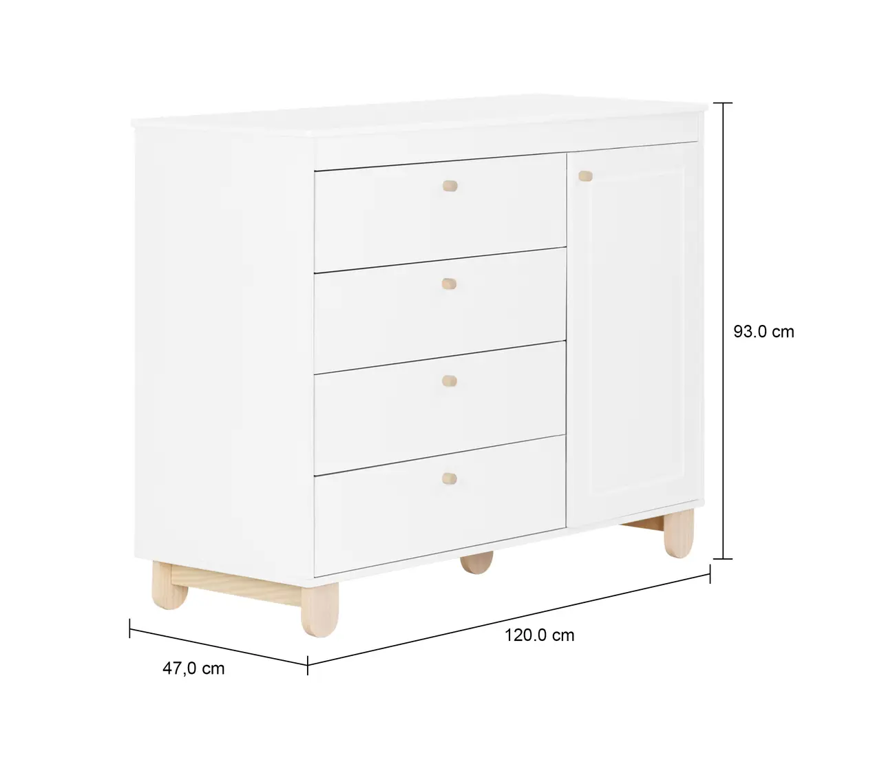 CÔMODA INFANTIL 4 GAVETAS/1 PORTA 1,20 M X 47 CM SWEET - BRANCO/PINUS NATURAL - Foto 6