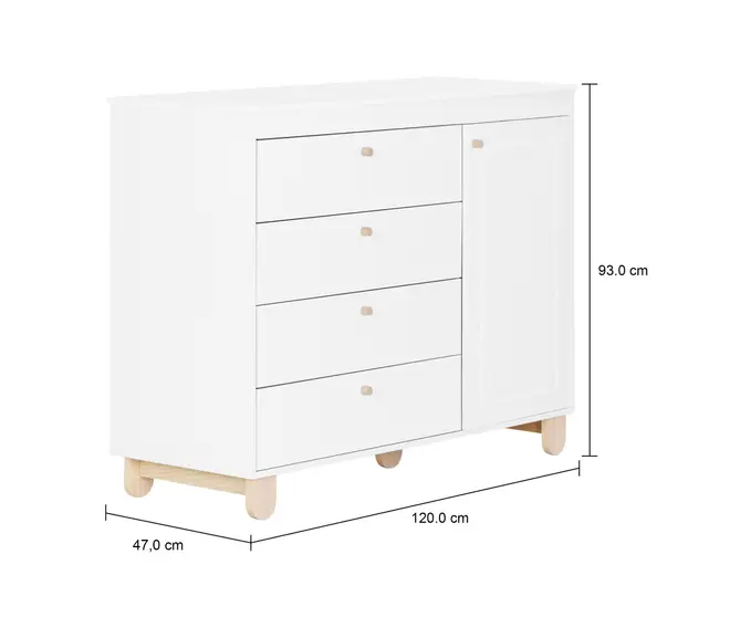 CÔMODA INFANTIL 4 GAVETAS/1 PORTA 1,20 M X 47 CM SWEET - BRANCO/PINUS NATURAL - Foto 6