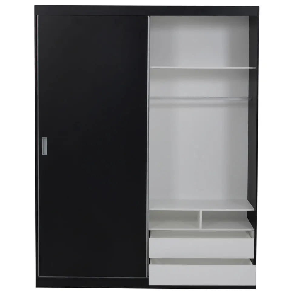 GUARDA-ROUPA DE CASAL 2 PORTAS DE CORRER 180 NOVILE - PRETO/BRANCO - Foto 2