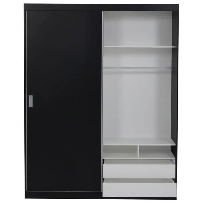 GUARDA-ROUPA DE CASAL 2 PORTAS DE CORRER 180 NOVILE - PRETO/BRANCO - Foto 2
