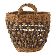 CESTO COM ALÇA 26 CM X 30 CM X 26 CM SUMELA - FIBRA CLARA/AZUL ESCURO - Foto 1