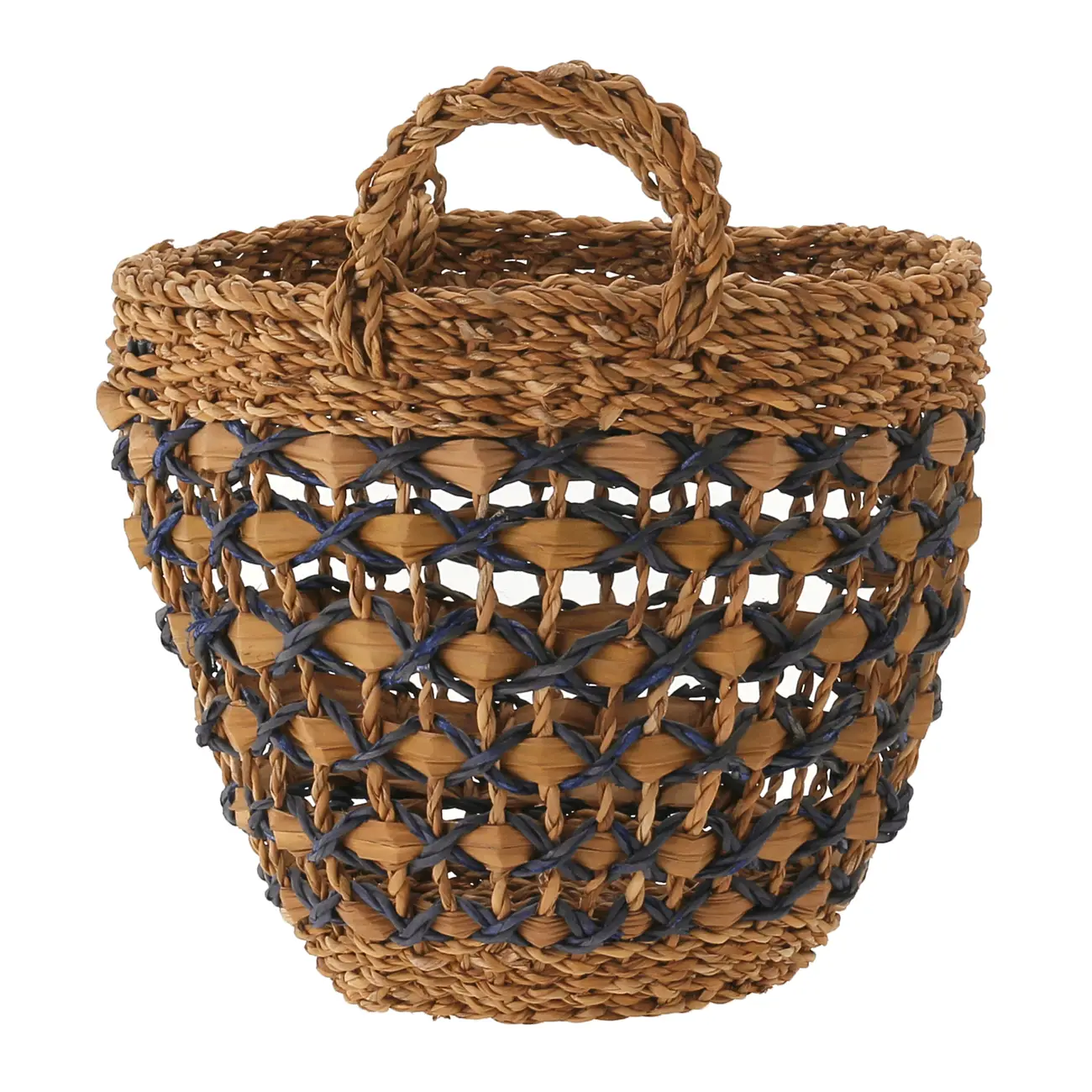 CESTO COM ALÇA 26 CM X 30 CM X 26 CM SUMELA - FIBRA CLARA/AZUL ESCURO - Foto 1