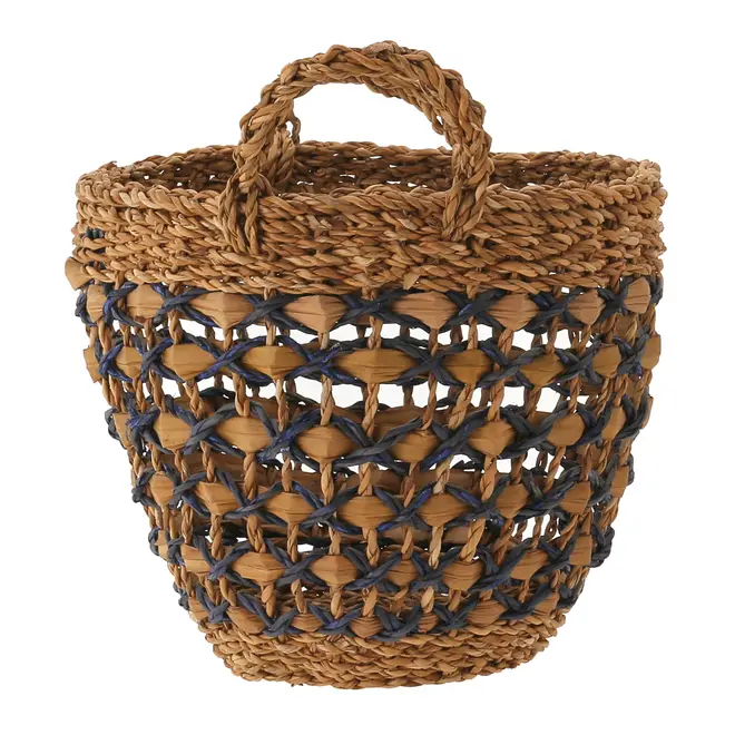 CESTO COM ALÇA 26 CM X 30 CM X 26 CM SUMELA - FIBRA CLARA/AZUL ESCURO - Foto 1