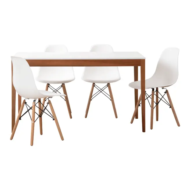MESA COM 4 CADEIRAS NOAH/EASY WOOD - FAIA/BRANCO - Foto 1