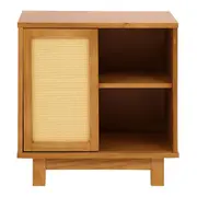 MESA DE CABECEIRA 1 PORTA DE CORRER COM PALHINHA PALHANDI - AMÊNDOA/NATURAL - Foto 1