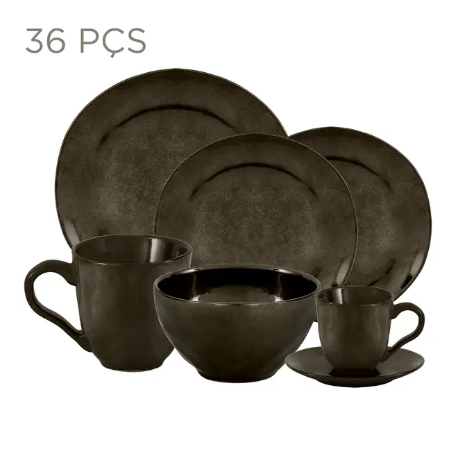 APARELHO DE JANTAR C/36 PÇS GEO ORGÂNICO - ONIX - Foto 1
