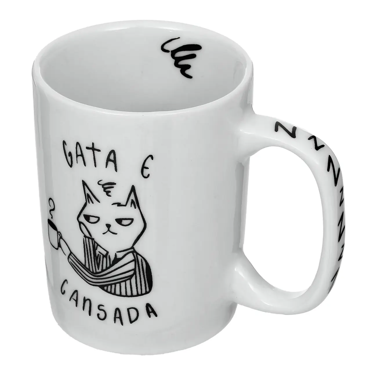 CANECA 160 ML GATA E CANSADA - BRANCO/PRETO - Foto 3