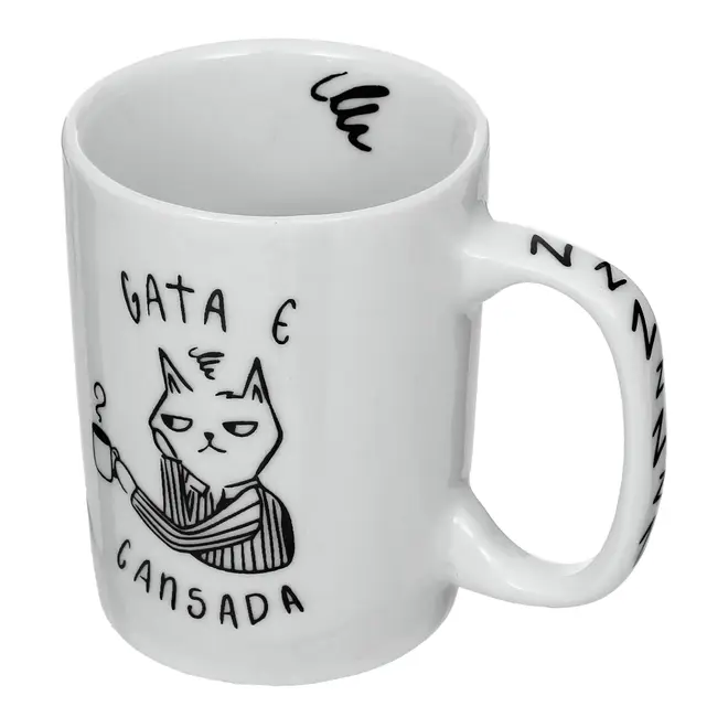 CANECA 160 ML GATA E CANSADA - BRANCO/PRETO - Foto 3