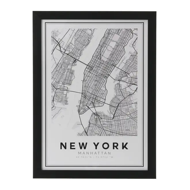 QUADRO 28 CM X 38 CM ROAD MAP NEW YORK - PRETO/BRANCO - Foto 1