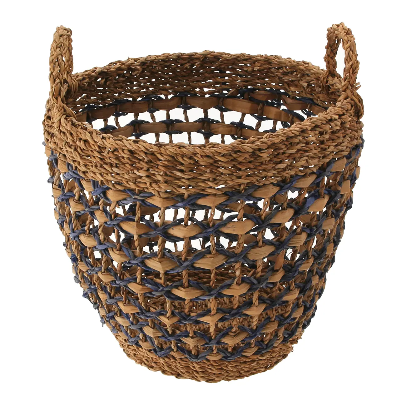 CESTO COM ALÇA 34 CM X 28 CM X 34 CM SUMELA - FIBRA CLARA/AZUL ESCURO - Foto 2