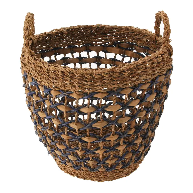 CESTO COM ALÇA 34 CM X 28 CM X 34 CM SUMELA - FIBRA CLARA/AZUL ESCURO - Foto 2