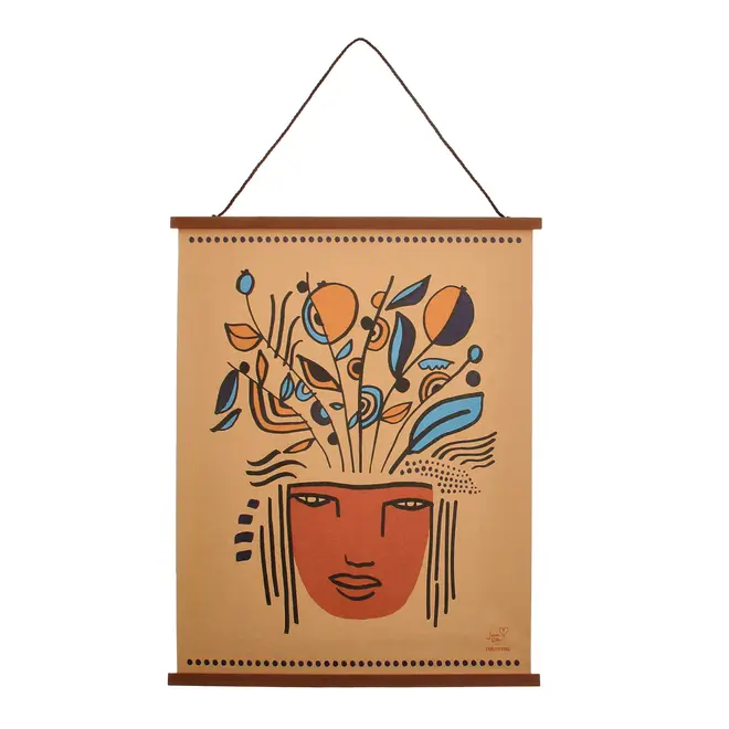 FLÂMULA 37 CM X 47 CM MULHER PÁSSARO FLORESTA - ARGILA CRUA/MULTICOLOR - Foto 1
