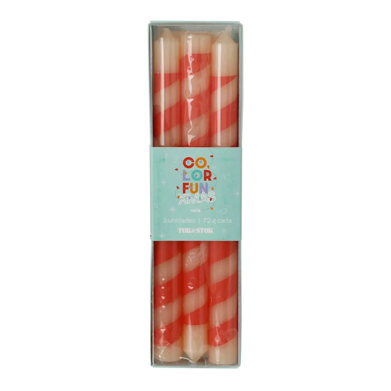 KIT COM 3 VELAS CASTIÇAL COLORFUN XMAS - VERMELHO/BRANCO - Foto 1