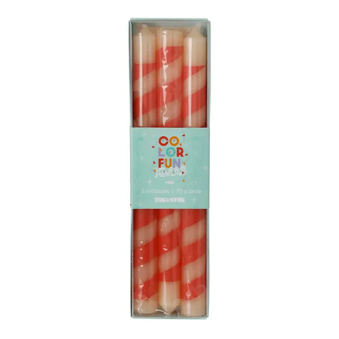 KIT COM 3 VELAS CASTIÇAL COLORFUN XMAS - VERMELHO/BRANCO - Foto 1