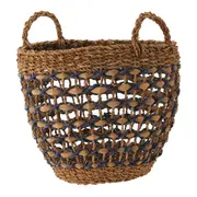 CESTO COM ALÇA 34 CM X 28 CM X 34 CM SUMELA - FIBRA CLARA/AZUL ESCURO - Foto 4