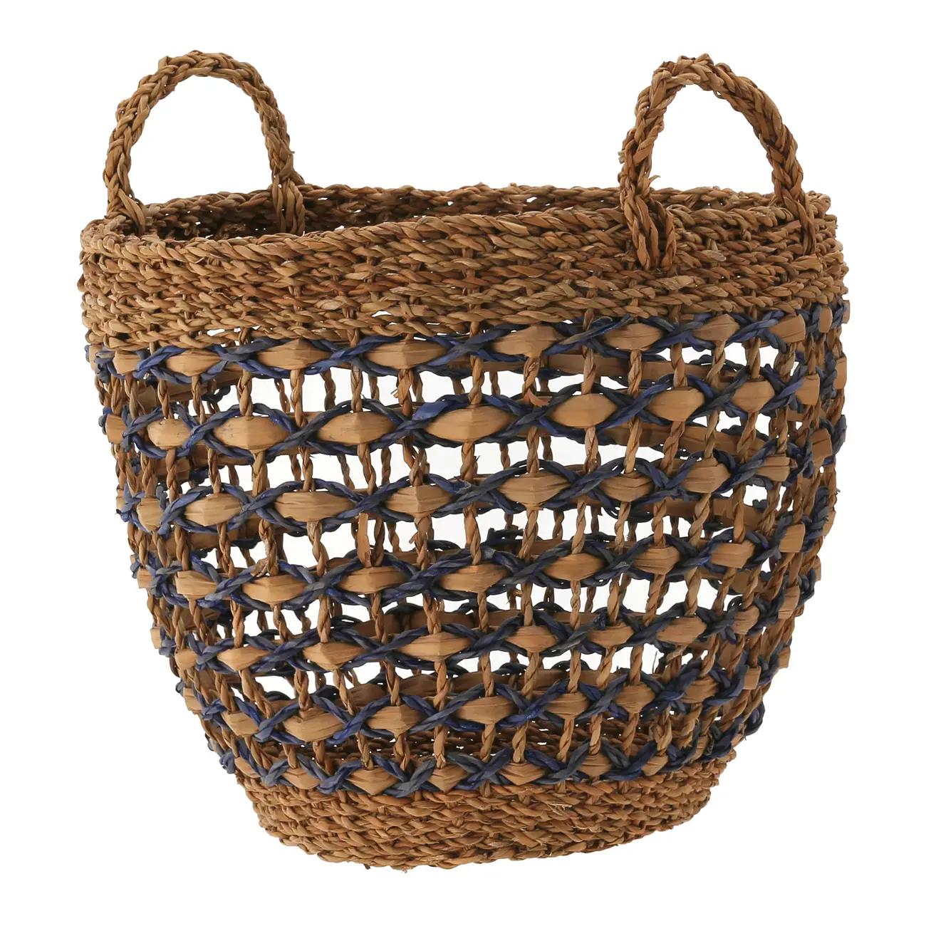 CESTO COM ALÇA 34 CM X 28 CM X 34 CM SUMELA - FIBRA CLARA/AZUL ESCURO - Foto 4