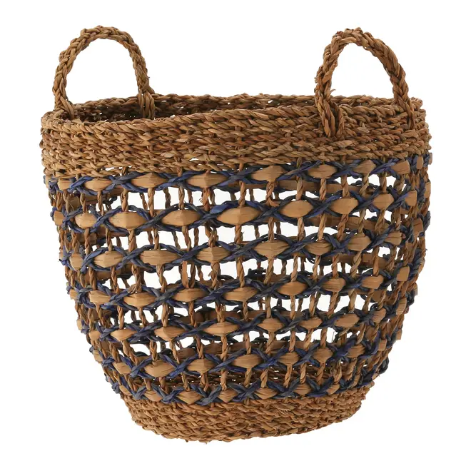 CESTO COM ALÇA 34 CM X 28 CM X 34 CM SUMELA - FIBRA CLARA/AZUL ESCURO - Foto 4