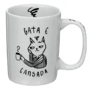 CANECA 160 ML GATA E CANSADA - BRANCO/PRETO - Foto 1