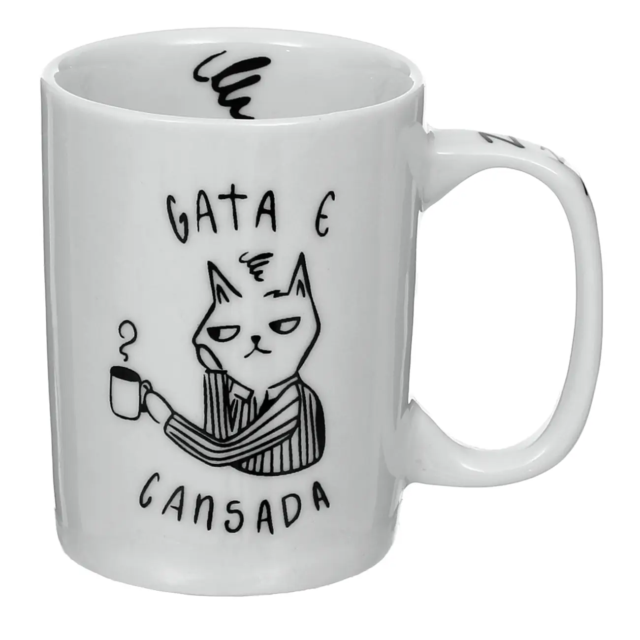 CANECA 160 ML GATA E CANSADA - BRANCO/PRETO - Foto 1