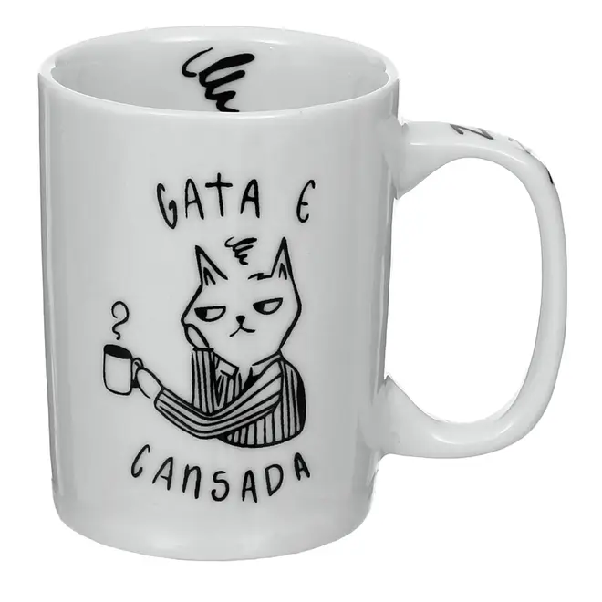 CANECA 160 ML GATA E CANSADA - BRANCO/PRETO - Foto 1
