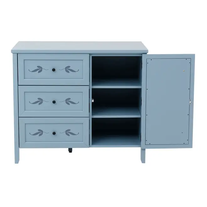 CÔMODA 3 GAVETAS/1 PORTA 93 CM X 53 CM BOUQUET XODÓ - BLEU CENDRÉ/MULTICOR - Foto 2