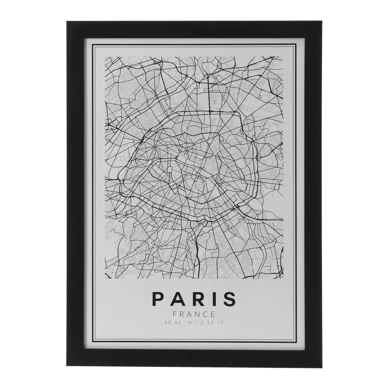 QUADRO 28 CM X 38 CM ROAD MAP PARIS - PRETO/BRANCO - Foto 1