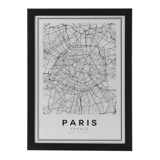 QUADRO 28 CM X 38 CM ROAD MAP PARIS - PRETO/BRANCO - Foto 1