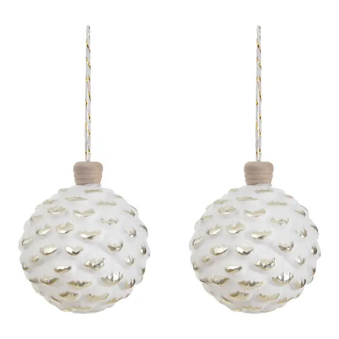 KIT PINGENTE BOLA PINHA COM 2 PEÇAS NATAL ASTRAL - BRANCO/DOURADO - Foto 1