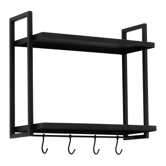PRATELEIRA DUPLA COM GANCHOS 45 CM X 53 CM X 22 CM TIER - PRETO - Foto 4