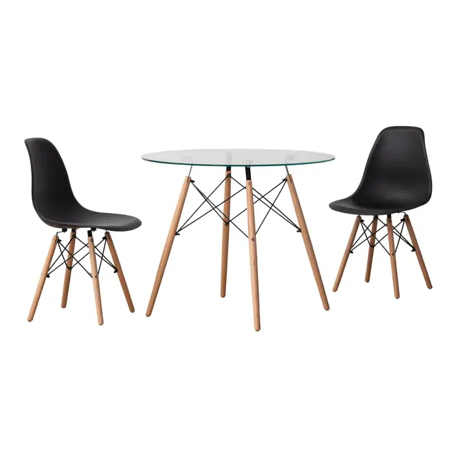 MESA COM 2 CADEIRAS EASY GLASS/WOOD - FAIA/PRETO - Foto 1