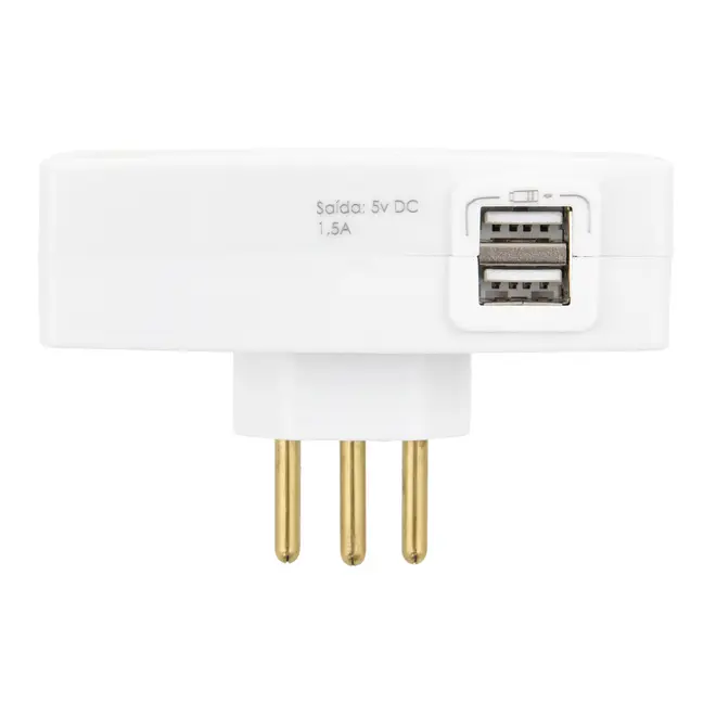 ADAPTADOR COM 2 SAÍDAS/2 PLUGUES/FIO TERRA E SAÍDAS USB CONNECT - BRANCO - Foto 4