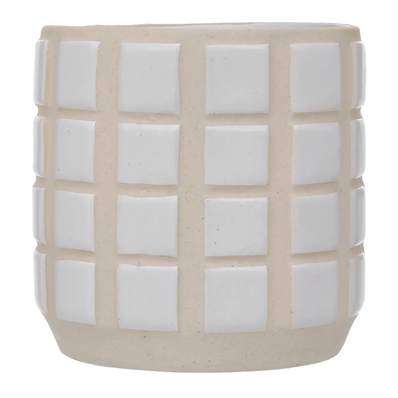 CACHEPÔ 11 CM LADEADO - ARGILA CRUA/BRANCO - Foto 1