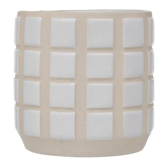CACHEPÔ 11 CM LADEADO - ARGILA CRUA/BRANCO - Foto 1