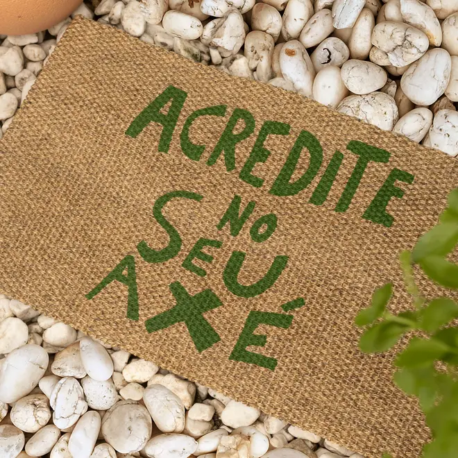 CAPACHO 45 CM X 75 CM SETE ERVAS AXÉ - FIBRA CLARA/VERDE - Foto 4