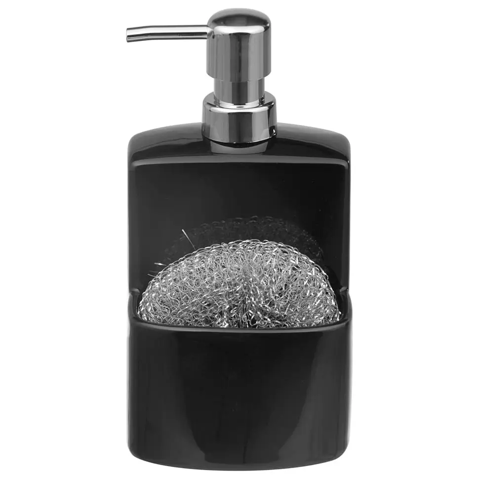 PORTA-DETERGENTE COM ESPONJA MYSA - PRETO/CROMADO - Foto 1