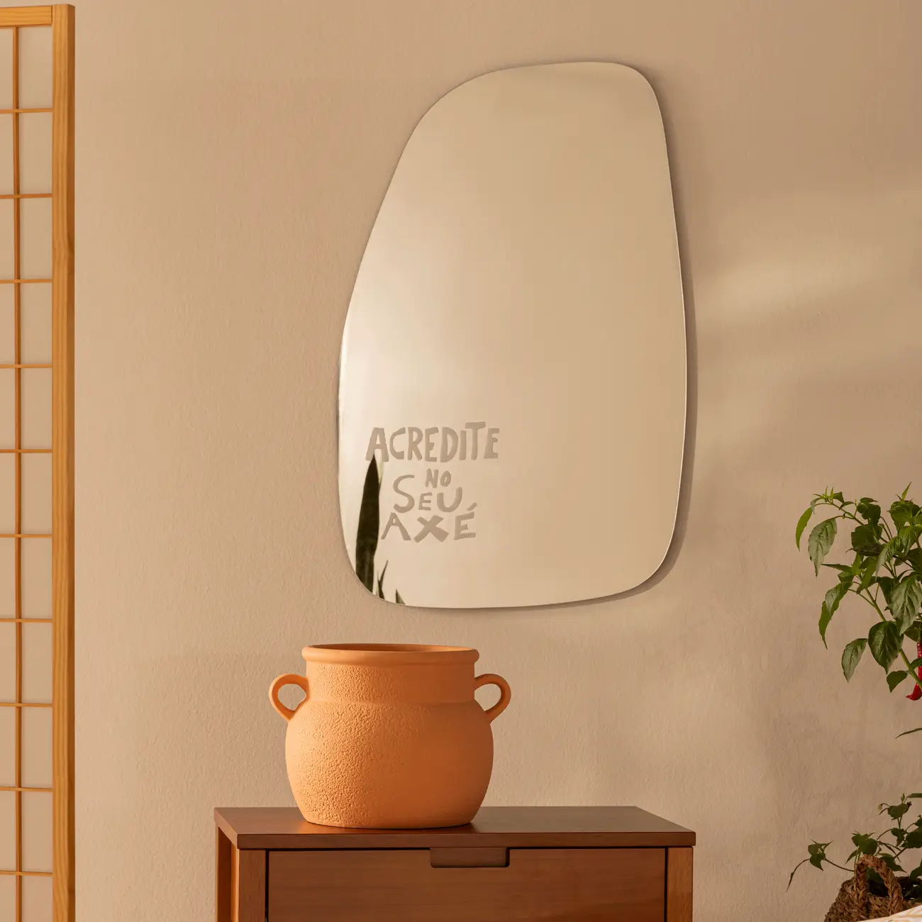 ESPELHO DECORATIVO 85 CM X 55 CM SETE ERVAS AXÉ - PRATA/BRANCO - Foto 4