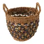 CESTO COM ALÇA 26 CM X 30 CM X 26 CM SUMELA - FIBRA CLARA/AZUL ESCURO - Foto 4