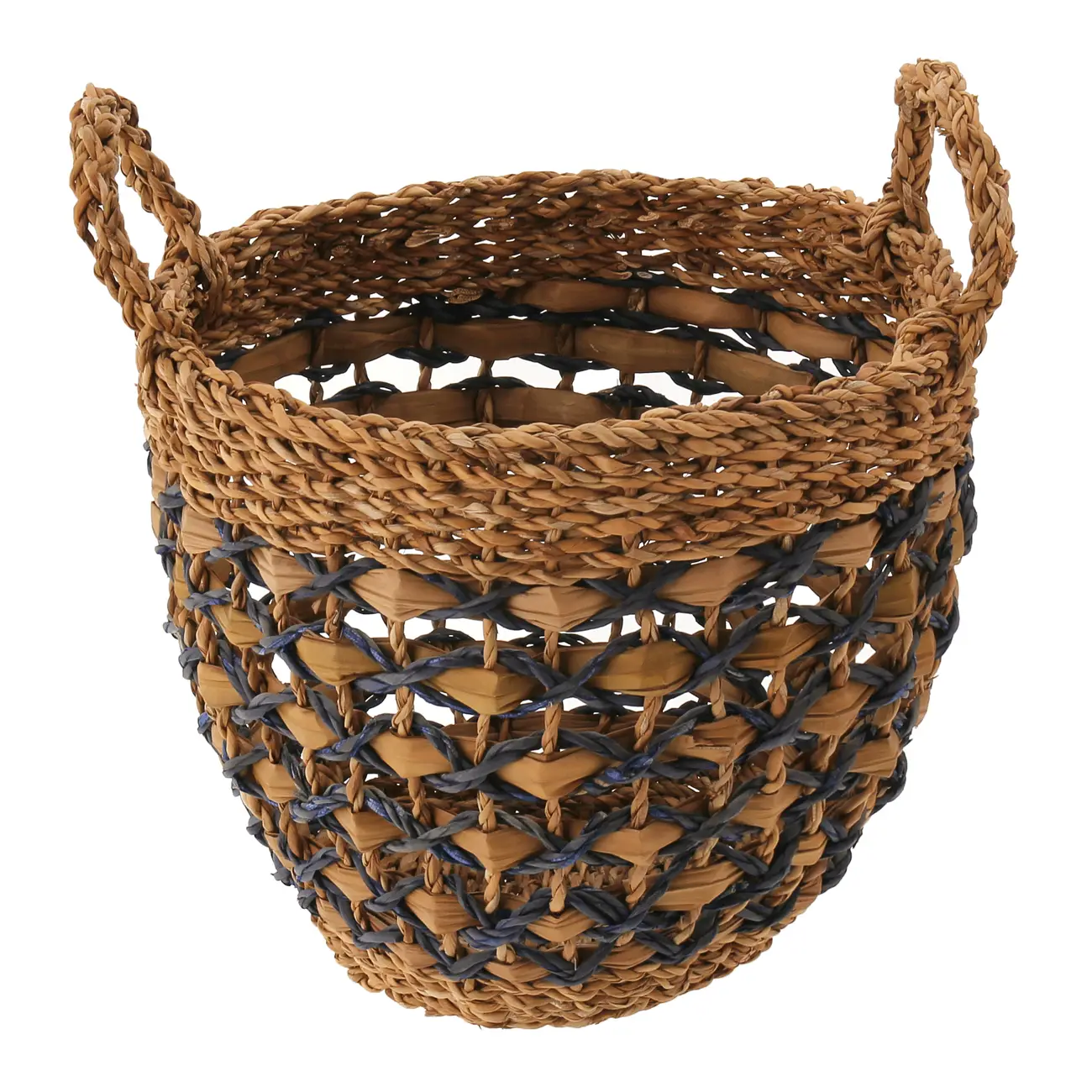 CESTO COM ALÇA 26 CM X 30 CM X 26 CM SUMELA - FIBRA CLARA/AZUL ESCURO - Foto 4