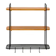 PRATELEIRA TRIPLA COM GANCHOS 62 CM X 60 CM X 21 CM WALLPORT - PRETO/NOZES - Foto 1