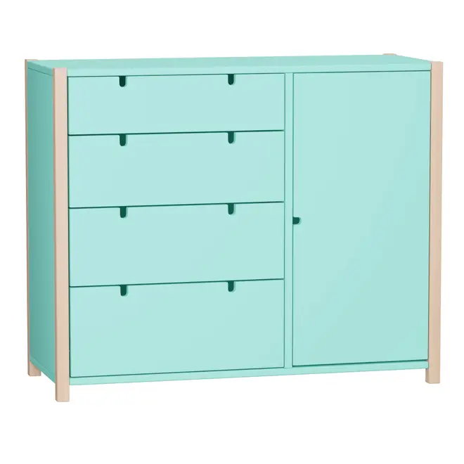 CÔMODA 4 GAVETAS/1 PORTA 1,07 M X 42 CM PIN PLAY - NATURAL WASHED/MENTA - Foto 23