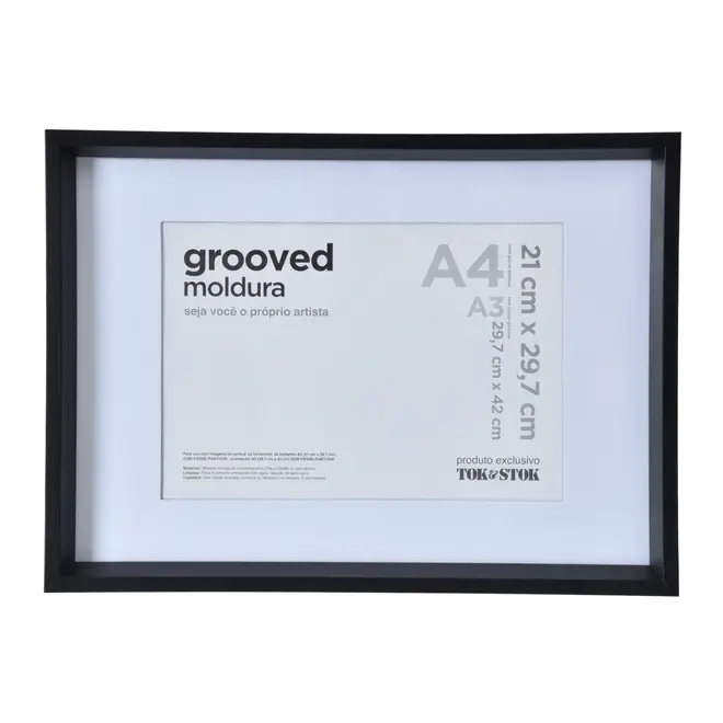 MOLDURA A4 21 CM X 29 CM GROOVED - PRETO - Foto 1