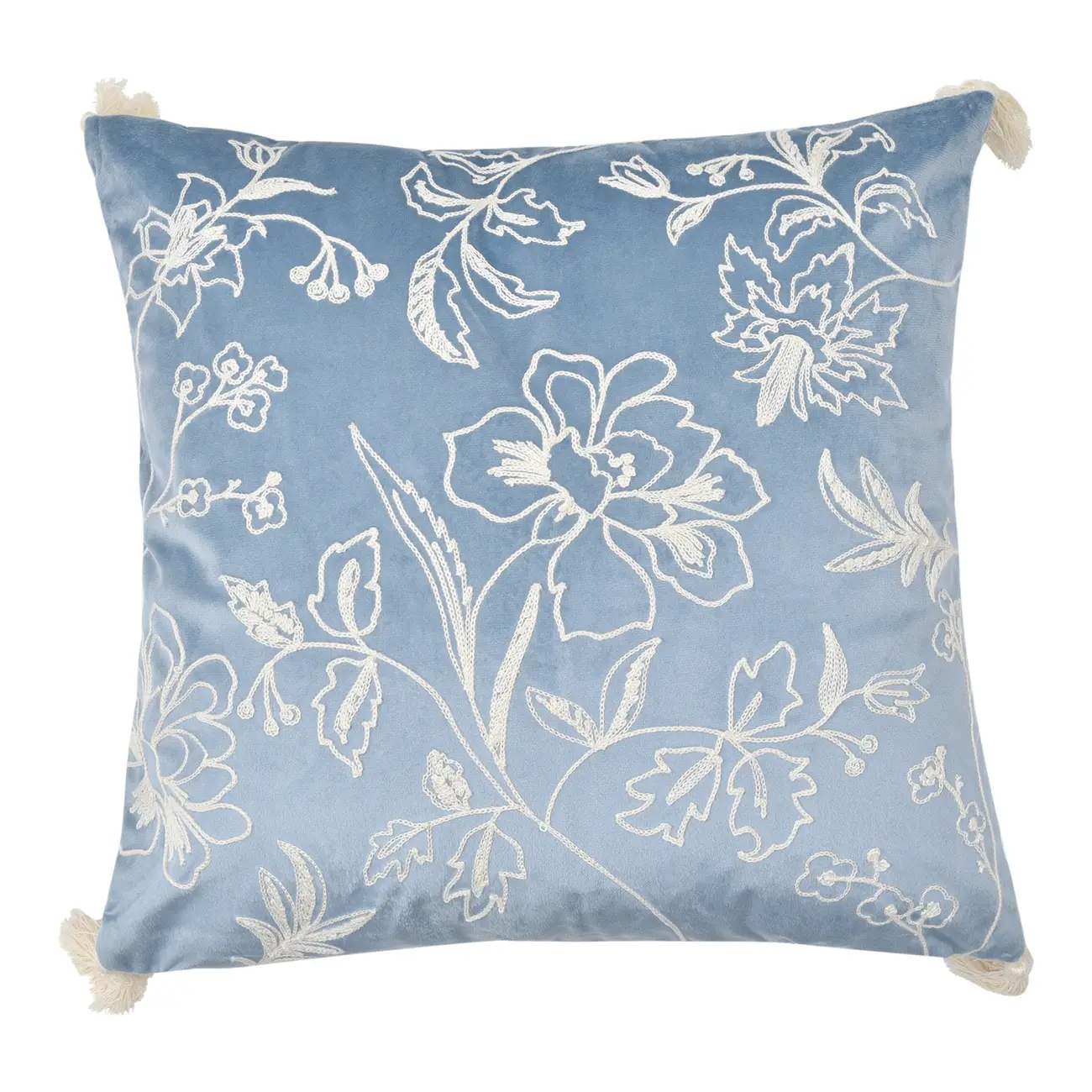 CAPA PARA ALMOFADA 45 CM X 45 CM CHAMPS DE FLEURS - BLEU CENDRÉ/NATURAL - Foto 1