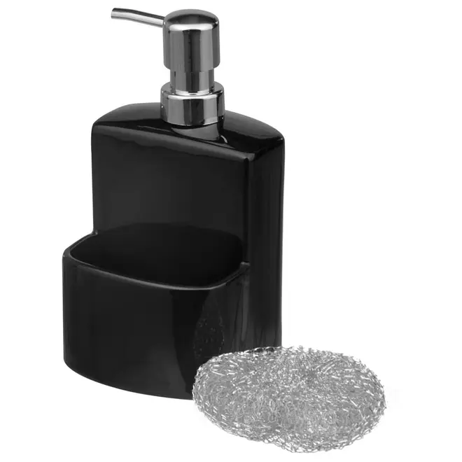 PORTA-DETERGENTE COM ESPONJA MYSA - PRETO/CROMADO - Foto 3