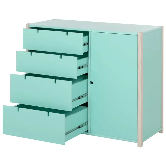 CÔMODA 4 GAVETAS/1 PORTA 1,07 M X 42 CM PIN PLAY - NATURAL WASHED/MENTA - Foto 7