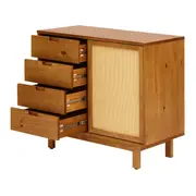 CÔMODA 4 GAVETAS/1 PORTA DE CORRER COM PALHINHA 90 CM X 40 CM PALHANDI - AMÊNDOA/NATURAL - Foto 5