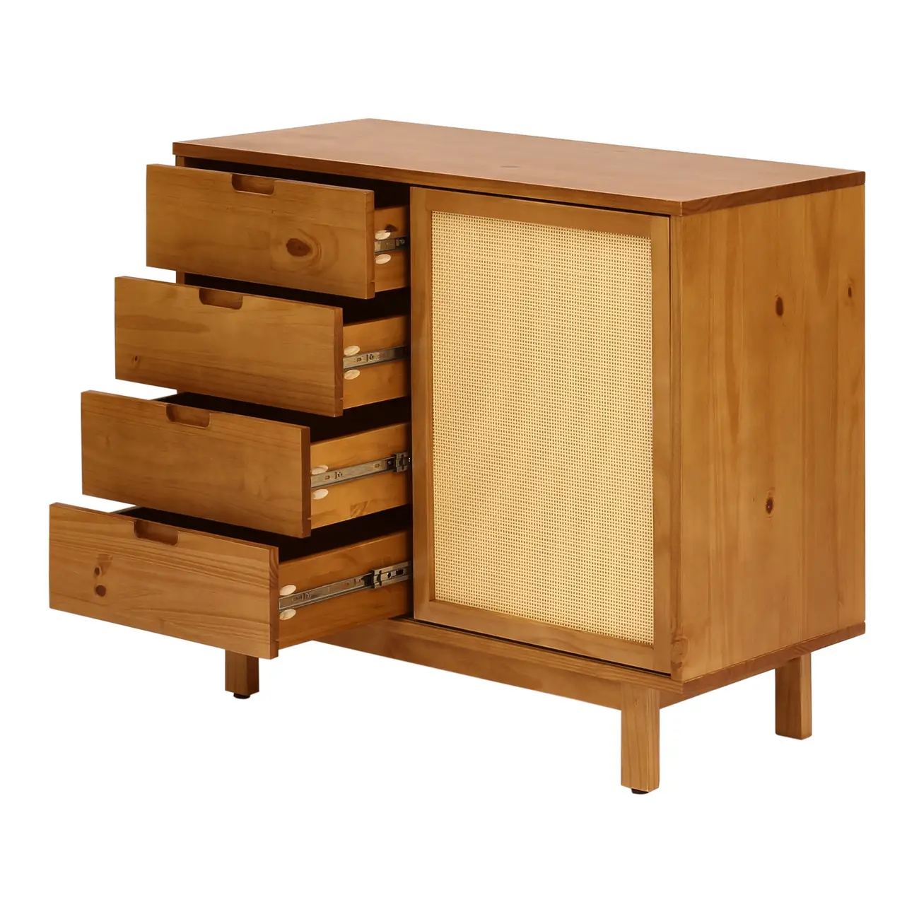 CÔMODA 4 GAVETAS/1 PORTA DE CORRER COM PALHINHA 90 CM X 40 CM PALHANDI - AMÊNDOA/NATURAL - Foto 5