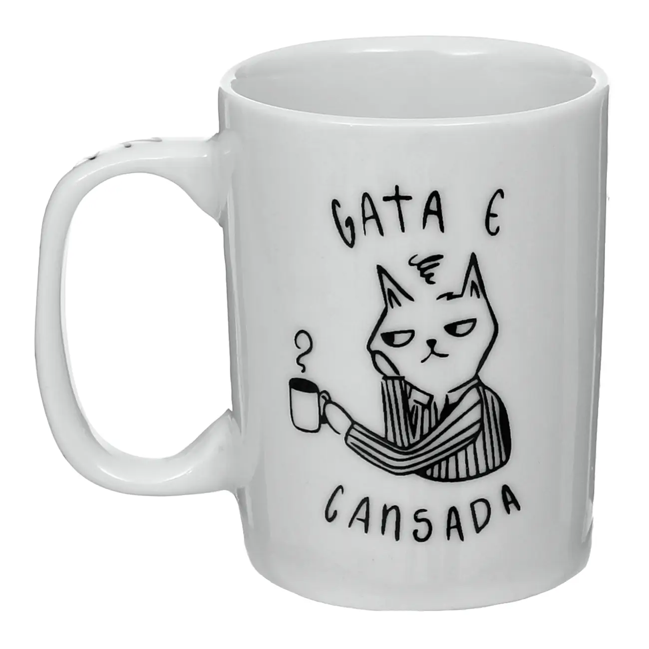 CANECA 160 ML GATA E CANSADA - BRANCO/PRETO - Foto 5