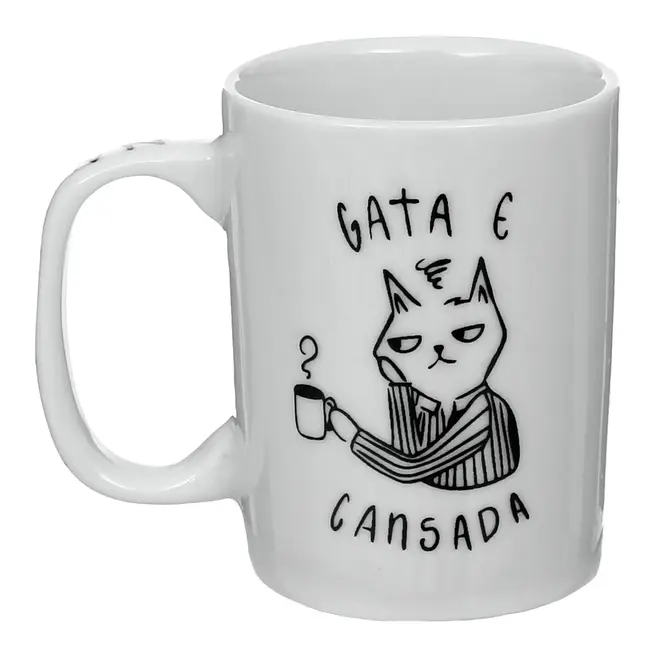 CANECA 160 ML GATA E CANSADA - BRANCO/PRETO - Foto 5
